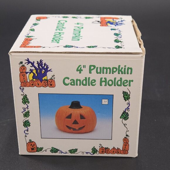 Vintage Halloween Pumpkin Jack O'Lantern Ceramic Candle Holder 4" - Picture 11 of 12
